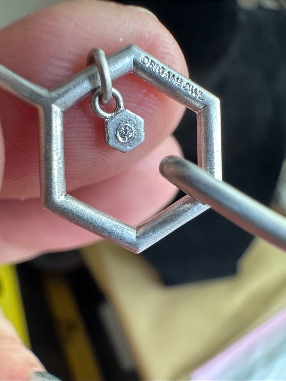 Origami Owl Silver Tone Hexagon Bangle Bracelet Minimalist Geometric - Picture 3 of 4